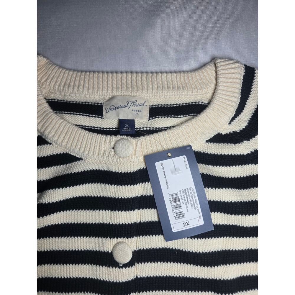 Universal Thread Striped Cotton Cardigan Sweater Black Ivory Button Front - Picture 2 of 3
